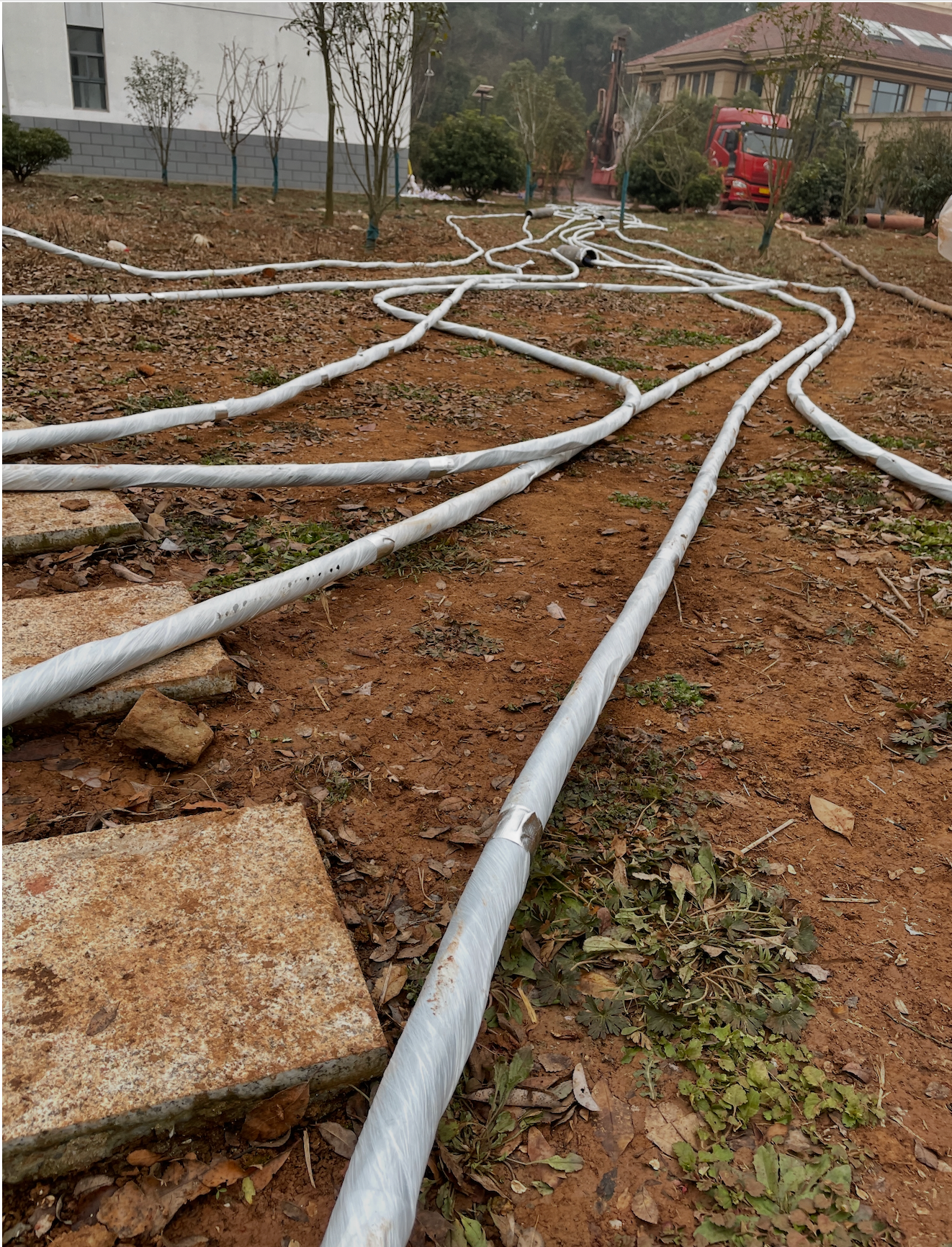 Fiber-optic cable and electrical cable during the experiment